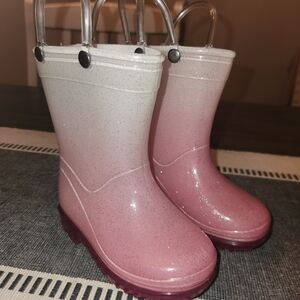 Pink and White Toddler Rain Boots